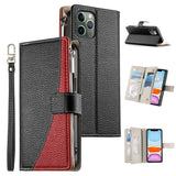 Stitching Multi-card Zipper Wallet Leather Phone Case with Short Strap, For iPhone 11 Pro Max, For iPhone 11, For iPhone 11 Pro, For iPhone X / XS, For iPhone XR, For iPhone XS Max, For iPhone 8 Plus / 7 Plus