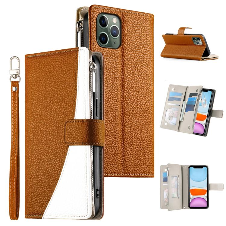 Stitching Multi-card Zipper Wallet Leather Phone Case with Short Strap, For iPhone 11 Pro Max, For iPhone 11, For iPhone 11 Pro, For iPhone X / XS, For iPhone XR, For iPhone XS Max, For iPhone 8 Plus / 7 Plus