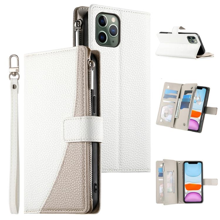 Stitching Multi-card Zipper Wallet Leather Phone Case with Short Strap, For iPhone 11 Pro Max, For iPhone 11, For iPhone 11 Pro, For iPhone X / XS, For iPhone XR, For iPhone XS Max, For iPhone 8 Plus / 7 Plus