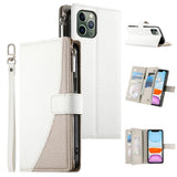 Stitching Multi-card Zipper Wallet Leather Phone Case with Short Strap, For iPhone 11 Pro Max, For iPhone 11, For iPhone 11 Pro, For iPhone X / XS, For iPhone XR, For iPhone XS Max, For iPhone 8 Plus / 7 Plus