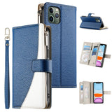 Stitching Multi-card Zipper Wallet Leather Phone Case with Short Strap, For iPhone 11 Pro Max, For iPhone 11, For iPhone 11 Pro, For iPhone X / XS, For iPhone XR, For iPhone XS Max, For iPhone 8 Plus / 7 Plus