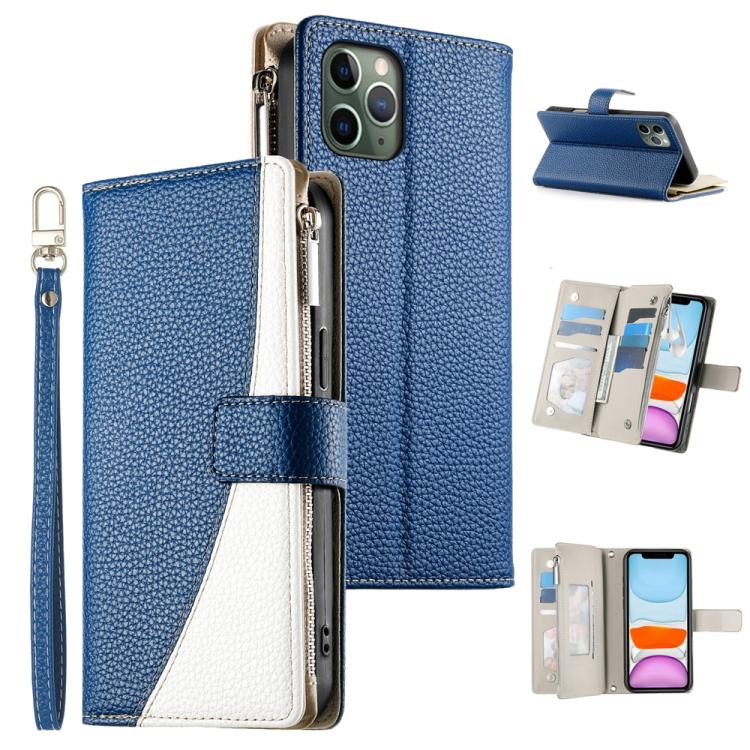 Stitching Multi-card Zipper Wallet Leather Phone Case with Short Strap, For iPhone 11 Pro Max, For iPhone 11, For iPhone 11 Pro, For iPhone X / XS, For iPhone XR, For iPhone XS Max, For iPhone 8 Plus / 7 Plus