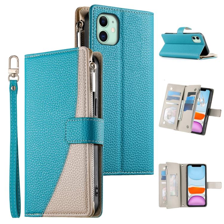 Stitching Multi-card Zipper Wallet Leather Phone Case with Short Strap, For iPhone 11 Pro Max, For iPhone 11, For iPhone 11 Pro, For iPhone X / XS, For iPhone XR, For iPhone XS Max, For iPhone 8 Plus / 7 Plus