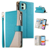 Stitching Multi-card Zipper Wallet Leather Phone Case with Short Strap, For iPhone 11 Pro Max, For iPhone 11, For iPhone 11 Pro, For iPhone X / XS, For iPhone XR, For iPhone XS Max, For iPhone 8 Plus / 7 Plus