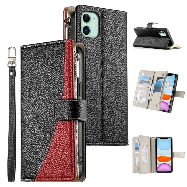 Stitching Multi-card Zipper Wallet Leather Phone Case with Short Strap, For iPhone 11 Pro Max, For iPhone 11, For iPhone 11 Pro, For iPhone X / XS, For iPhone XR, For iPhone XS Max, For iPhone 8 Plus / 7 Plus