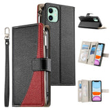 Stitching Multi-card Zipper Wallet Leather Phone Case with Short Strap, For iPhone 11 Pro Max, For iPhone 11, For iPhone 11 Pro, For iPhone X / XS, For iPhone XR, For iPhone XS Max, For iPhone 8 Plus / 7 Plus