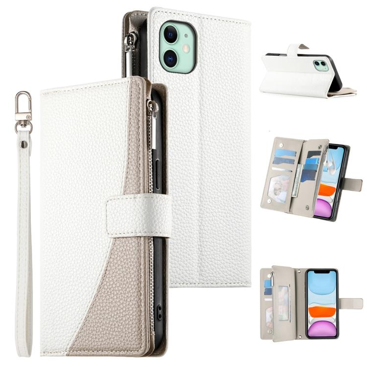 Stitching Multi-card Zipper Wallet Leather Phone Case with Short Strap, For iPhone 11 Pro Max, For iPhone 11, For iPhone 11 Pro, For iPhone X / XS, For iPhone XR, For iPhone XS Max, For iPhone 8 Plus / 7 Plus