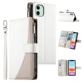 Stitching Multi-card Zipper Wallet Leather Phone Case with Short Strap, For iPhone 11 Pro Max, For iPhone 11, For iPhone 11 Pro, For iPhone X / XS, For iPhone XR, For iPhone XS Max, For iPhone 8 Plus / 7 Plus