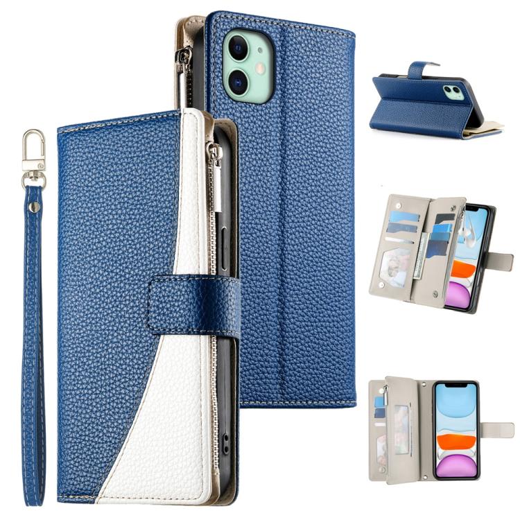 Stitching Multi-card Zipper Wallet Leather Phone Case with Short Strap, For iPhone 11 Pro Max, For iPhone 11, For iPhone 11 Pro, For iPhone X / XS, For iPhone XR, For iPhone XS Max, For iPhone 8 Plus / 7 Plus