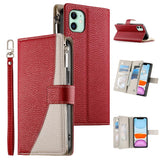 Stitching Multi-card Zipper Wallet Leather Phone Case with Short Strap, For iPhone 11 Pro Max, For iPhone 11, For iPhone 11 Pro, For iPhone X / XS, For iPhone XR, For iPhone XS Max, For iPhone 8 Plus / 7 Plus