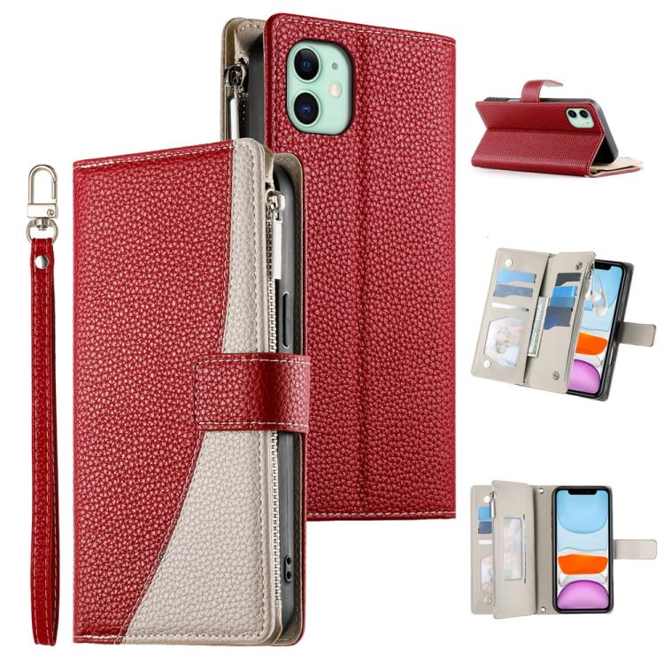 Stitching Multi-card Zipper Wallet Leather Phone Case with Short Strap, For iPhone 11 Pro Max, For iPhone 11, For iPhone 11 Pro, For iPhone X / XS, For iPhone XR, For iPhone XS Max, For iPhone 8 Plus / 7 Plus