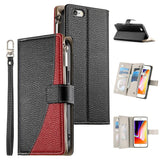 Stitching Multi-card Zipper Wallet Leather Phone Case with Short Strap, For iPhone 14 Pro Max, For iPhone SE 2022 / SE 2020 / 8 / 7, For iPhone 13 Pro Max, For iPhone 13 Pro, For iPhone 13 mini, For iPhone 12 / 12 Pro, For iPhone 12 Pro Max            ...
