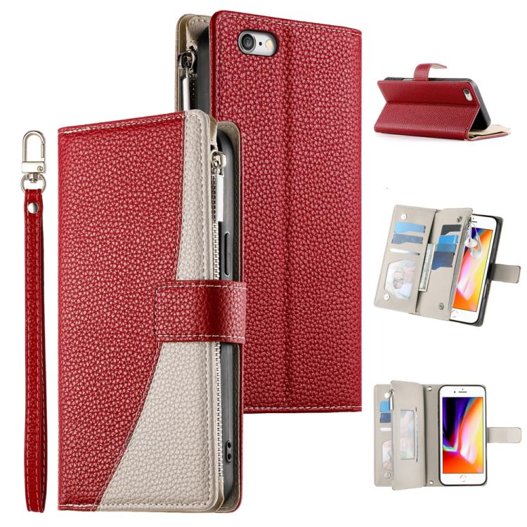 Stitching Multi-card Zipper Wallet Leather Phone Case with Short Strap, For iPhone 14 Pro Max, For iPhone SE 2022 / SE 2020 / 8 / 7, For iPhone 13 Pro Max, For iPhone 13 Pro, For iPhone 13 mini, For iPhone 12 / 12 Pro, For iPhone 12 Pro Max            ...