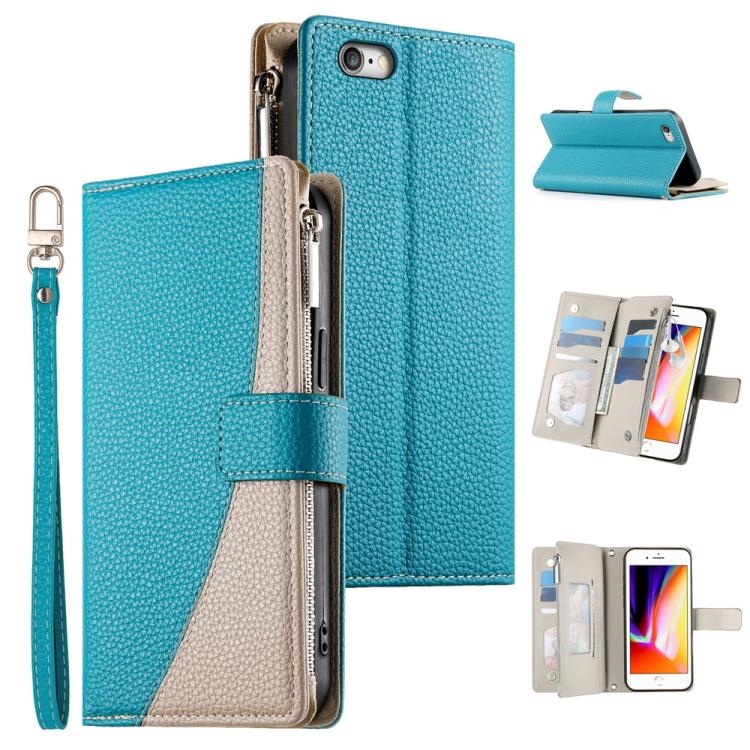Stitching Multi-card Zipper Wallet Leather Phone Case with Short Strap, For iPhone 11 Pro Max, For iPhone 11, For iPhone 11 Pro, For iPhone X / XS, For iPhone XR, For iPhone XS Max, For iPhone 8 Plus / 7 Plus
