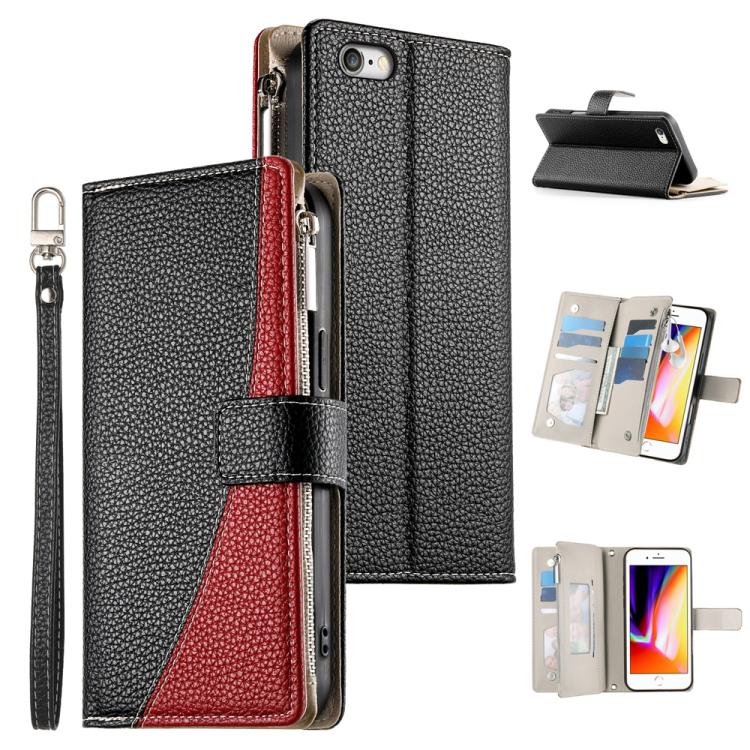 Stitching Multi-card Zipper Wallet Leather Phone Case with Short Strap, For iPhone 11 Pro Max, For iPhone 11, For iPhone 11 Pro, For iPhone X / XS, For iPhone XR, For iPhone XS Max, For iPhone 8 Plus / 7 Plus