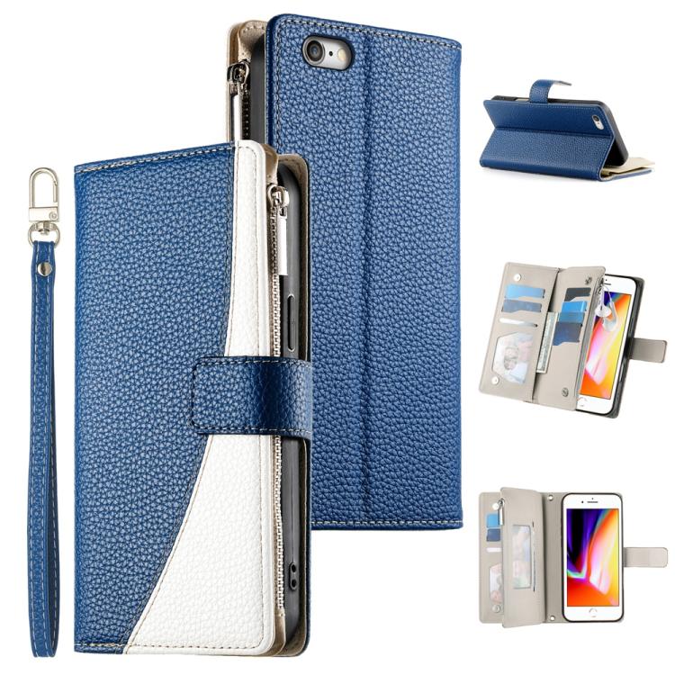 Stitching Multi-card Zipper Wallet Leather Phone Case with Short Strap, For iPhone 11 Pro Max, For iPhone 11, For iPhone 11 Pro, For iPhone X / XS, For iPhone XR, For iPhone XS Max, For iPhone 8 Plus / 7 Plus