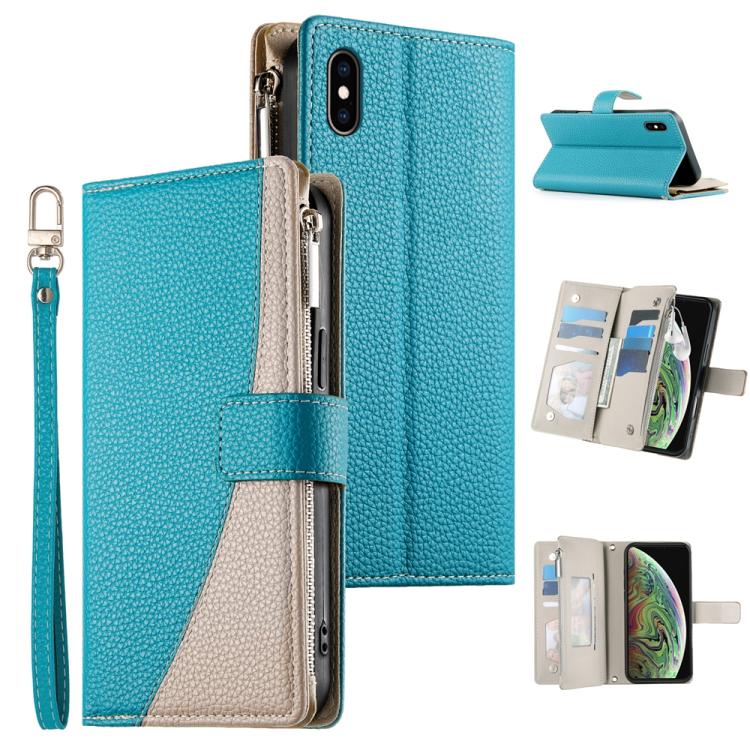 Stitching Multi-card Zipper Wallet Leather Phone Case with Short Strap, For iPhone 11 Pro Max, For iPhone 11, For iPhone 11 Pro, For iPhone X / XS, For iPhone XR, For iPhone XS Max, For iPhone 8 Plus / 7 Plus