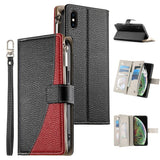 Stitching Multi-card Zipper Wallet Leather Phone Case with Short Strap, For iPhone 11 Pro Max, For iPhone 11, For iPhone 11 Pro, For iPhone X / XS, For iPhone XR, For iPhone XS Max, For iPhone 8 Plus / 7 Plus