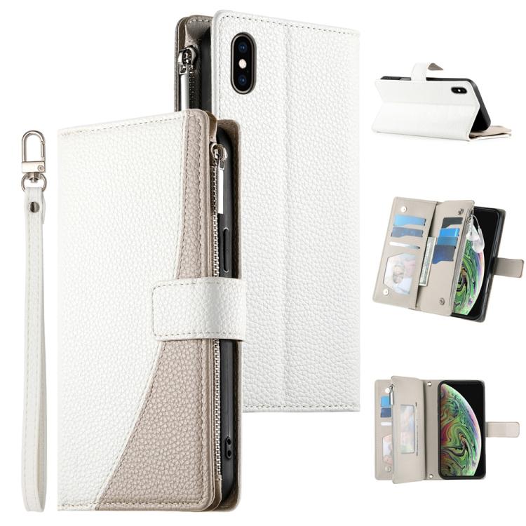 Stitching Multi-card Zipper Wallet Leather Phone Case with Short Strap, For iPhone 11 Pro Max, For iPhone 11, For iPhone 11 Pro, For iPhone X / XS, For iPhone XR, For iPhone XS Max, For iPhone 8 Plus / 7 Plus