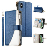 Stitching Multi-card Zipper Wallet Leather Phone Case with Short Strap, For iPhone 11 Pro Max, For iPhone 11, For iPhone 11 Pro, For iPhone X / XS, For iPhone XR, For iPhone XS Max, For iPhone 8 Plus / 7 Plus