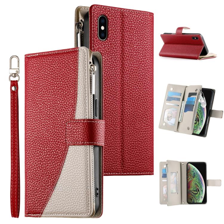 Stitching Multi-card Zipper Wallet Leather Phone Case with Short Strap, For iPhone 11 Pro Max, For iPhone 11, For iPhone 11 Pro, For iPhone X / XS, For iPhone XR, For iPhone XS Max, For iPhone 8 Plus / 7 Plus