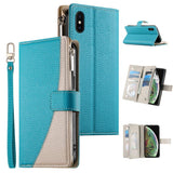 Stitching Multi-card Zipper Wallet Leather Phone Case with Short Strap, For iPhone 11 Pro Max, For iPhone 11, For iPhone 11 Pro, For iPhone X / XS, For iPhone XR, For iPhone XS Max, For iPhone 8 Plus / 7 Plus