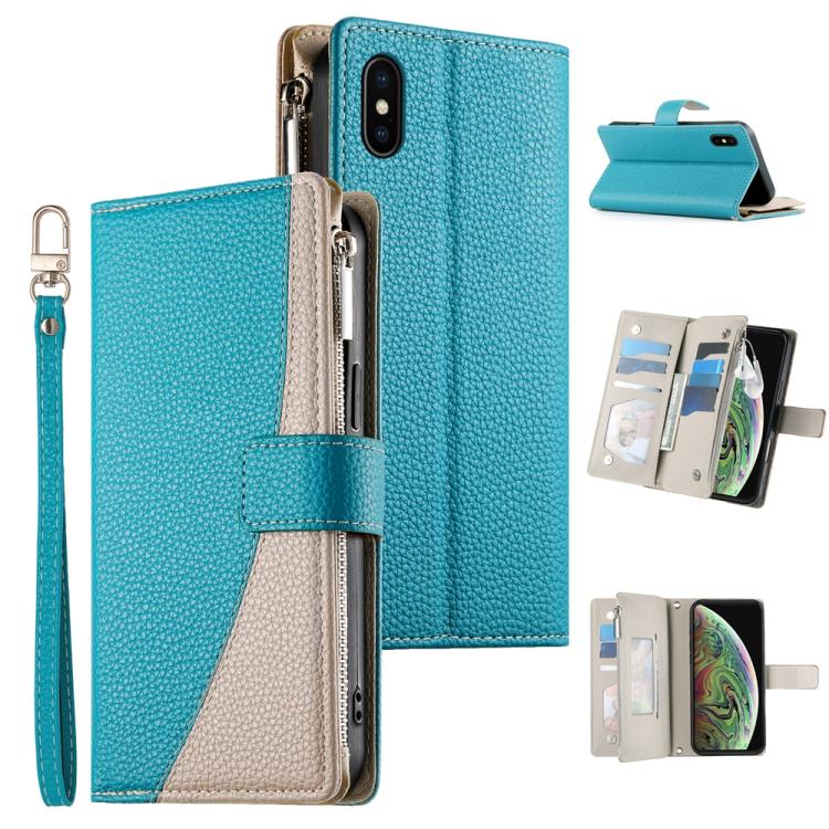 Stitching Multi-card Zipper Wallet Leather Phone Case with Short Strap, For iPhone 11 Pro Max, For iPhone 11, For iPhone 11 Pro, For iPhone X / XS, For iPhone XR, For iPhone XS Max, For iPhone 8 Plus / 7 Plus