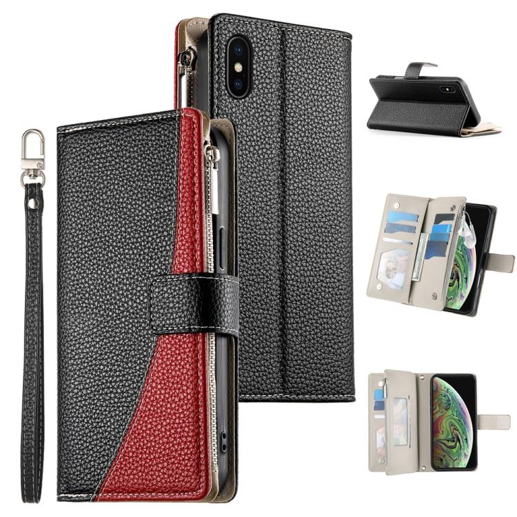 Stitching Multi-card Zipper Wallet Leather Phone Case with Short Strap, For iPhone 11 Pro Max, For iPhone 11, For iPhone 11 Pro, For iPhone X / XS, For iPhone XR, For iPhone XS Max, For iPhone 8 Plus / 7 Plus