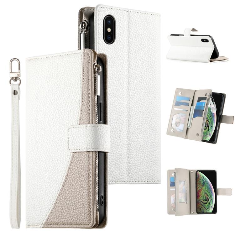 Stitching Multi-card Zipper Wallet Leather Phone Case with Short Strap, For iPhone 11 Pro Max, For iPhone 11, For iPhone 11 Pro, For iPhone X / XS, For iPhone XR, For iPhone XS Max, For iPhone 8 Plus / 7 Plus