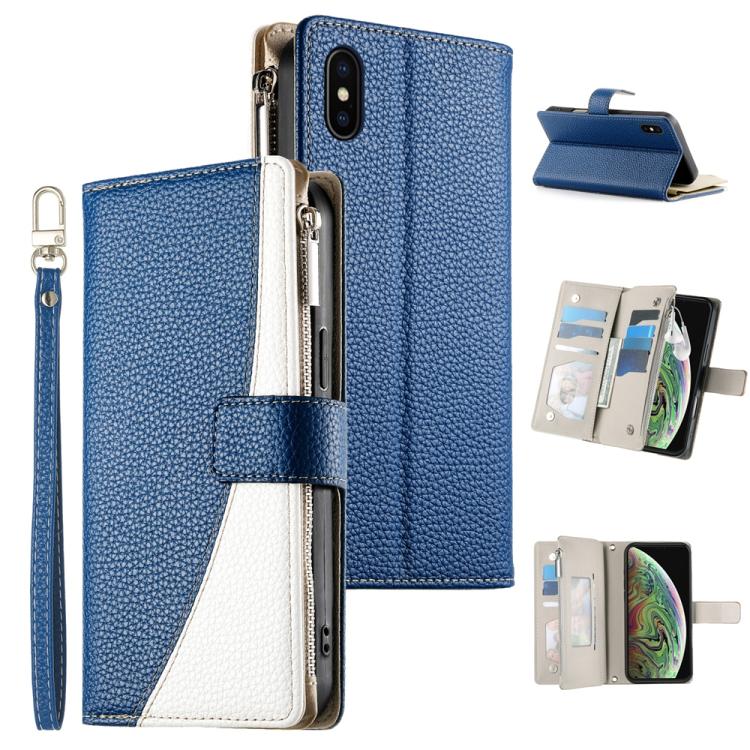 Stitching Multi-card Zipper Wallet Leather Phone Case with Short Strap, For iPhone 11 Pro Max, For iPhone 11, For iPhone 11 Pro, For iPhone X / XS, For iPhone XR, For iPhone XS Max, For iPhone 8 Plus / 7 Plus