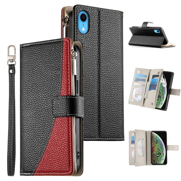 Stitching Multi-card Zipper Wallet Leather Phone Case with Short Strap, For iPhone 11 Pro Max, For iPhone 11, For iPhone 11 Pro, For iPhone X / XS, For iPhone XR, For iPhone XS Max, For iPhone 8 Plus / 7 Plus