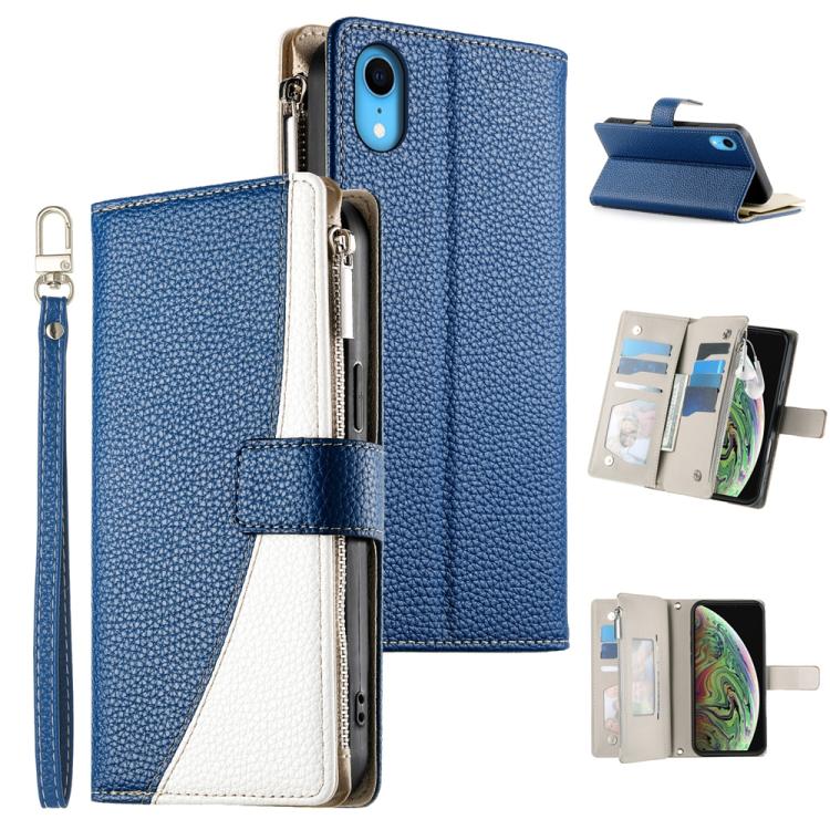 Stitching Multi-card Zipper Wallet Leather Phone Case with Short Strap, For iPhone 11 Pro Max, For iPhone 11, For iPhone 11 Pro, For iPhone X / XS, For iPhone XR, For iPhone XS Max, For iPhone 8 Plus / 7 Plus