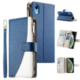 Stitching Multi-card Zipper Wallet Leather Phone Case with Short Strap, For iPhone 11 Pro Max, For iPhone 11, For iPhone 11 Pro, For iPhone X / XS, For iPhone XR, For iPhone XS Max, For iPhone 8 Plus / 7 Plus