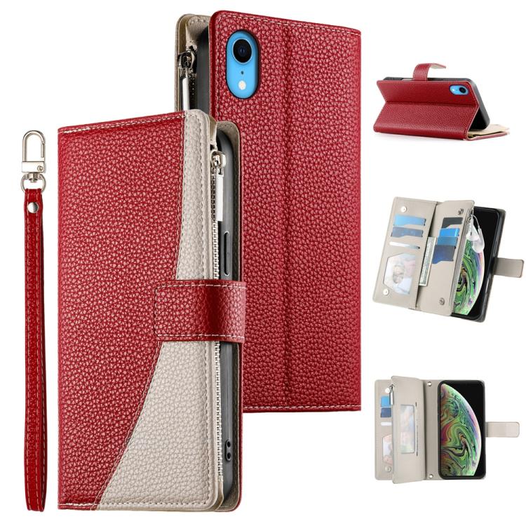 Stitching Multi-card Zipper Wallet Leather Phone Case with Short Strap, For iPhone 11 Pro Max, For iPhone 11, For iPhone 11 Pro, For iPhone X / XS, For iPhone XR, For iPhone XS Max, For iPhone 8 Plus / 7 Plus