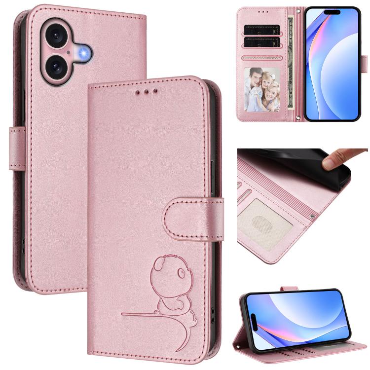 Litter Panda Embossing RFID Leather Phone Case with Lanyard, For iPhone 16, For iPhone 15 Pro Max, For iPhone 15 Pro, For iPhone 15 Plus, For iPhone 15, For iPhone 14 Plus, For iPhone 14 / 13, For iPhone 14 Pro
