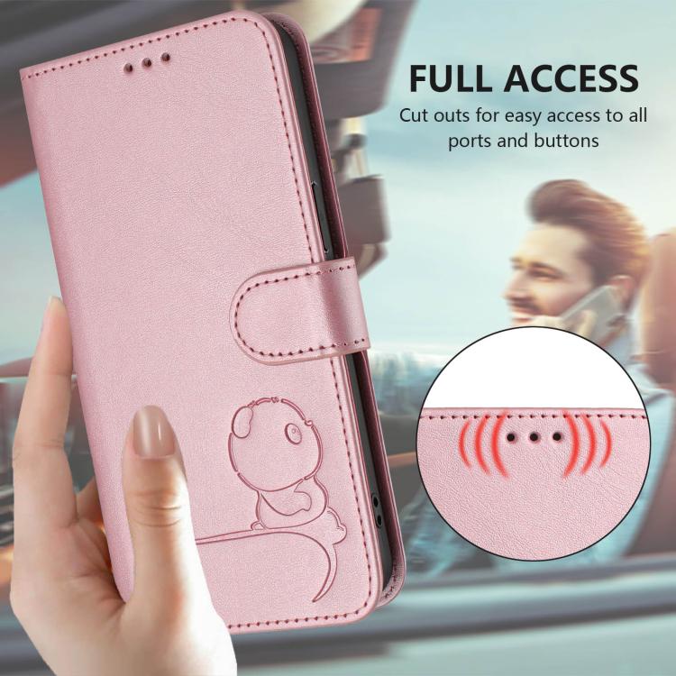 Litter Panda Embossing RFID Leather Phone Case with Lanyard, For iPhone 16, For iPhone 15 Pro Max, For iPhone 15 Pro, For iPhone 15 Plus, For iPhone 15, For iPhone 14 Plus, For iPhone 14 / 13, For iPhone 14 Pro