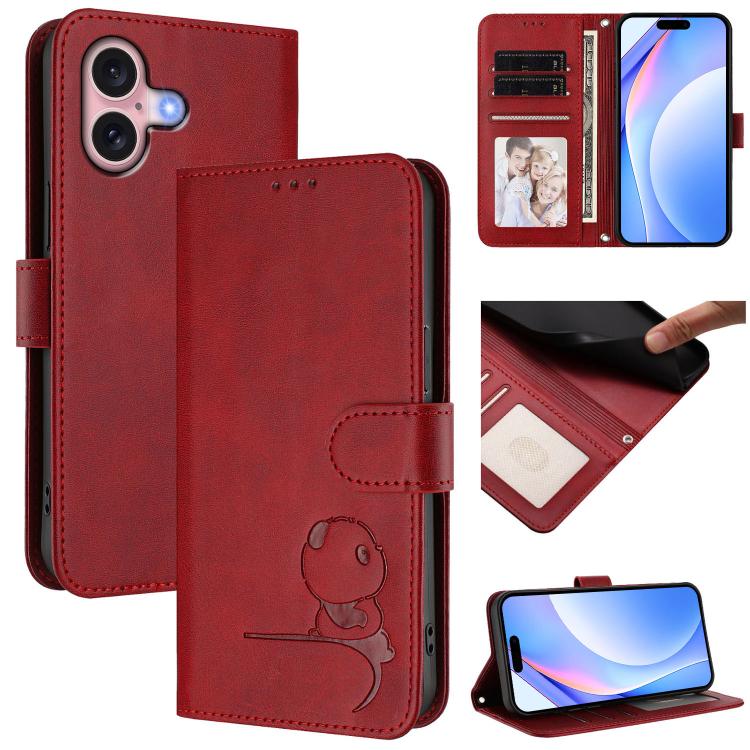 Litter Panda Embossing RFID Leather Phone Case with Lanyard, For iPhone 16, For iPhone 15 Pro Max, For iPhone 15 Pro, For iPhone 15 Plus, For iPhone 15, For iPhone 14 Plus, For iPhone 14 / 13, For iPhone 14 Pro