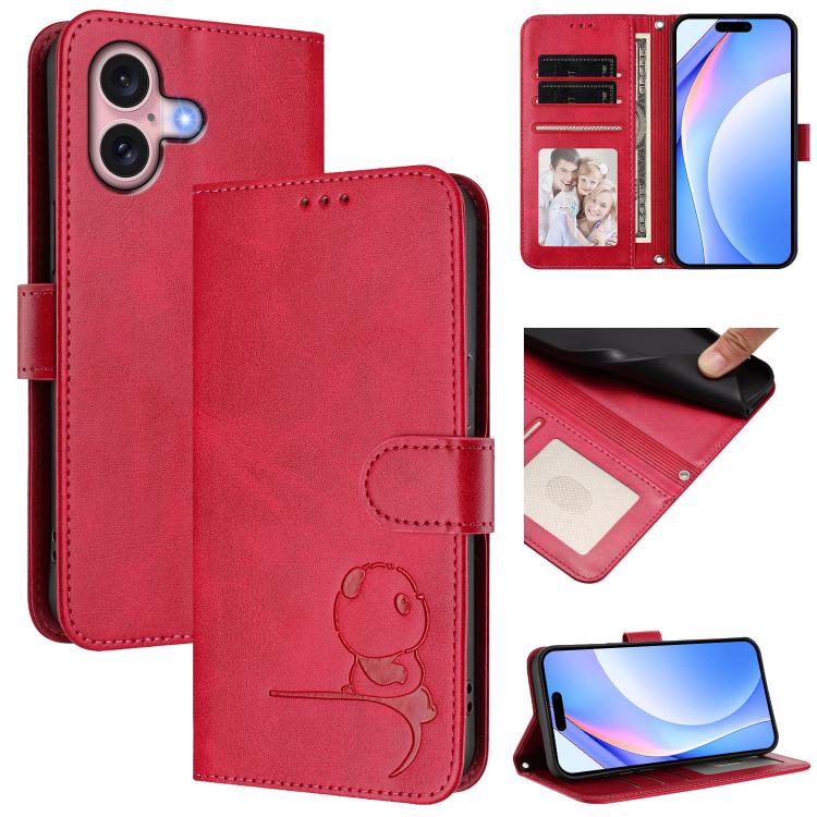Litter Panda Embossing RFID Leather Phone Case with Lanyard, For iPhone 16, For iPhone 15 Pro Max, For iPhone 15 Pro, For iPhone 15 Plus, For iPhone 15, For iPhone 14 Plus, For iPhone 14 / 13, For iPhone 14 Pro