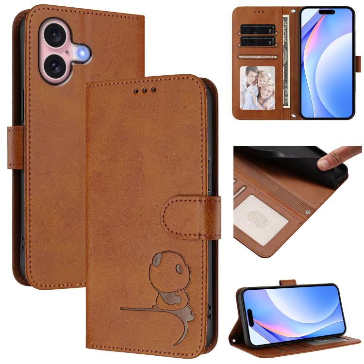 Litter Panda Embossing RFID Leather Phone Case with Lanyard, For iPhone 16, For iPhone 15 Pro Max, For iPhone 15 Pro, For iPhone 15 Plus, For iPhone 15, For iPhone 14 Plus, For iPhone 14 / 13, For iPhone 14 Pro