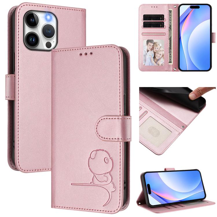 Litter Panda Embossing RFID Leather Phone Case with Lanyard, For iPhone 16, For iPhone 15 Pro Max, For iPhone 15 Pro, For iPhone 15 Plus, For iPhone 15, For iPhone 14 Plus, For iPhone 14 / 13, For iPhone 14 Pro