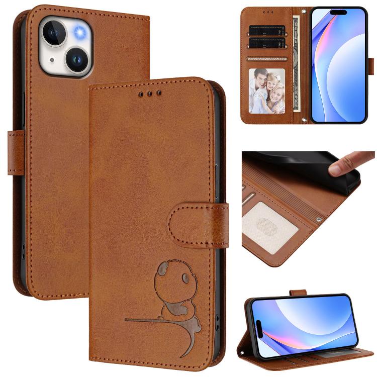 Litter Panda Embossing RFID Leather Phone Case with Lanyard, For iPhone 16, For iPhone 15 Pro Max, For iPhone 15 Pro, For iPhone 15 Plus, For iPhone 15, For iPhone 14 Plus, For iPhone 14 / 13, For iPhone 14 Pro