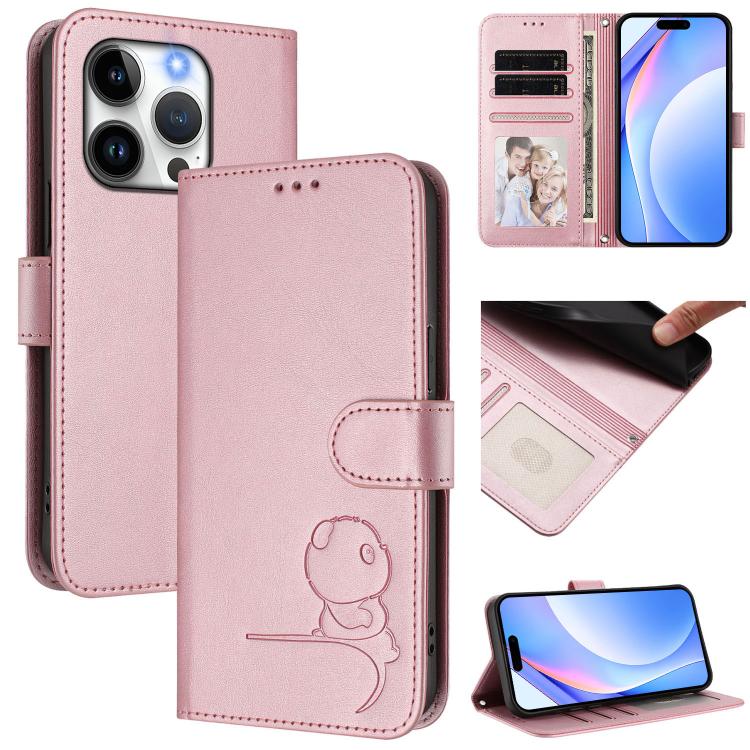 Litter Panda Embossing RFID Leather Phone Case with Lanyard, For iPhone 16, For iPhone 15 Pro Max, For iPhone 15 Pro, For iPhone 15 Plus, For iPhone 15, For iPhone 14 Plus, For iPhone 14 / 13, For iPhone 14 Pro