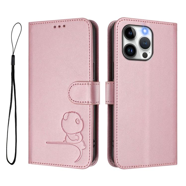 Litter Panda Embossing RFID Leather Phone Case with Lanyard, For iPhone 14 Pro Max, For iPhone SE 2022 / 2020 / 8 / 7, For iPhone 13 Pro Max, For iPhone 13 Pro, For iPhone 13 mini, For iPhone 12 / 12 Pro, For iPhone 12 Pro Max, For iPhone 12 mini