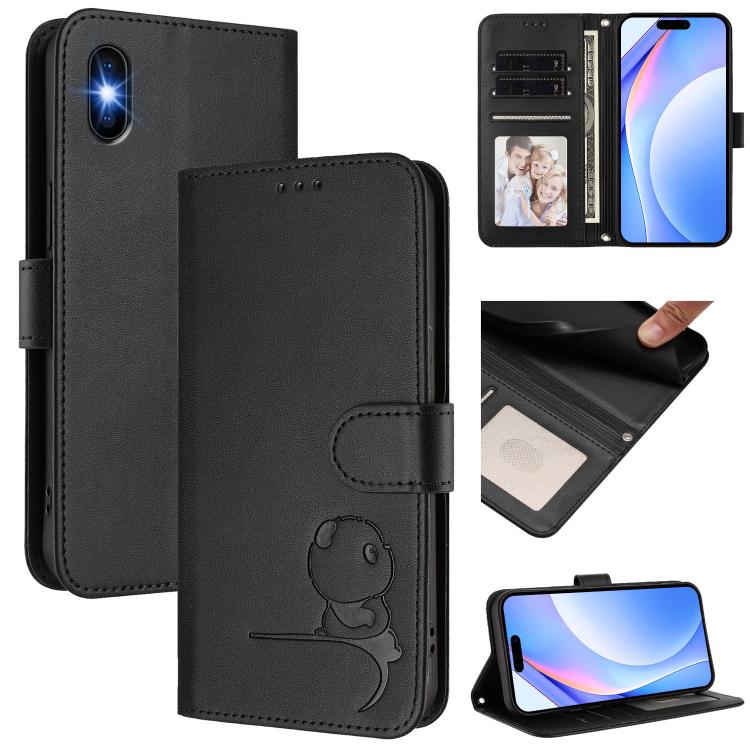 Litter Panda Embossing RFID Leather Phone Case with Lanyard, For iPhone 11 Pro Max, For iPhone 11, For iPhone 11 Pro, For iPhone X / XS, For iPhone XR, For iPhone XS Max, For iPhone 8 Plus / 7 Plus