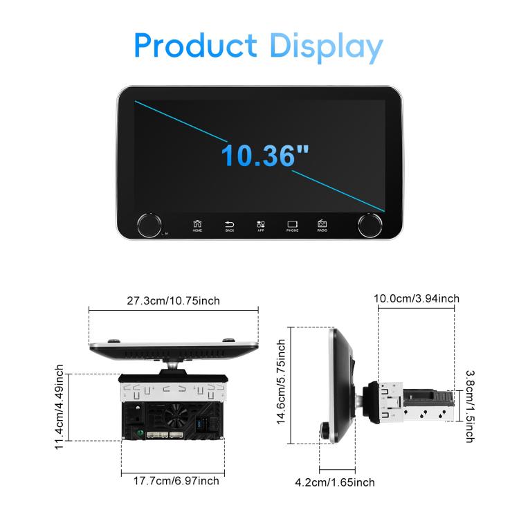 10.36 inch Screen Android 15 Car CarPlay Navigation Integrated Machine with Dual Knob, Standard, Standard+AHD+Microphone