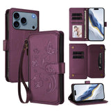 Butterfly Love Flower Multi-card Zipper Wallet Leather Phone Case, For iPhone 17e / 16e, For iPhone 17 Pro Max, For iPhone 17 Pro, For iPhone 17, For iPhone Air, For iPhone 16 Pro Max