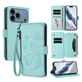 Butterfly Love Flower Multi-card Zipper Wallet Leather Phone Case, For iPhone 17e / 16e, For iPhone 17 Pro Max, For iPhone 17 Pro, For iPhone 17, For iPhone Air, For iPhone 16 Pro Max