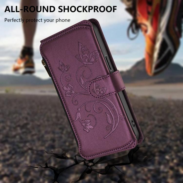 Butterfly Love Flower Multi-card Zipper Wallet Leather Phone Case, For iPhone 17e / 16e, For iPhone 17 Pro Max, For iPhone 17 Pro, For iPhone 17, For iPhone Air, For iPhone 16 Pro Max