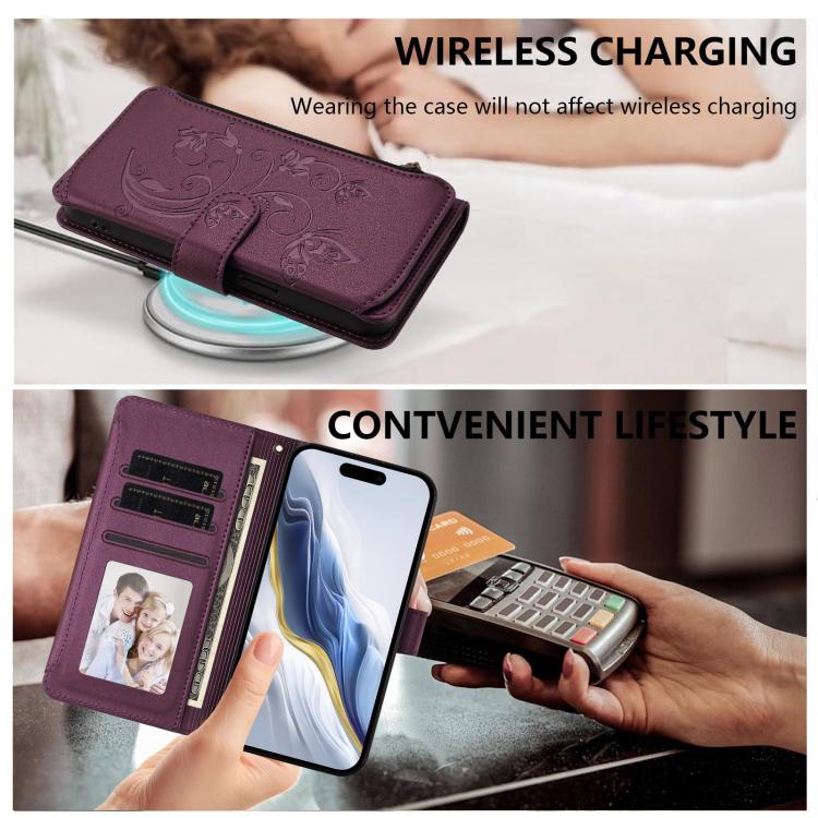 Butterfly Love Flower Multi-card Zipper Wallet Leather Phone Case, For iPhone 17e / 16e, For iPhone 17 Pro Max, For iPhone 17 Pro, For iPhone 17, For iPhone Air, For iPhone 16 Pro Max