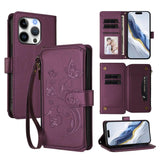 Butterfly Love Flower Multi-card Zipper Wallet Leather Phone Case, For iPhone 17e / 16e, For iPhone 17 Pro Max, For iPhone 17 Pro, For iPhone 17, For iPhone Air, For iPhone 16 Pro Max
